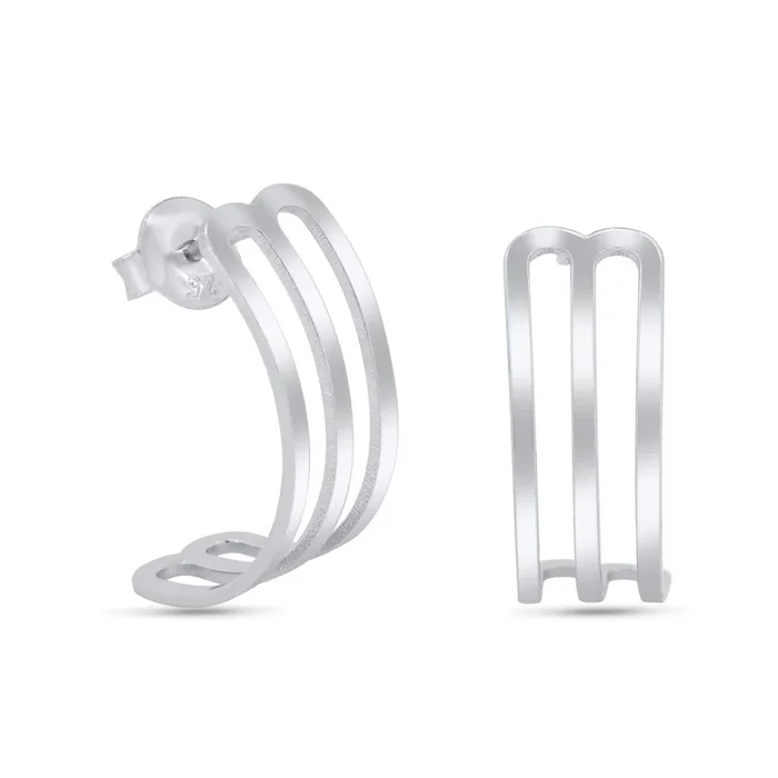 Rhodium Plated 925 Sterling Silver 22mm Semi Hoop Stud Earrings – GME00128