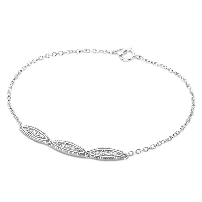Rhodium Plated 925 Sterling Silver 3 Oval Designed CZ Bracelet – BGB00282