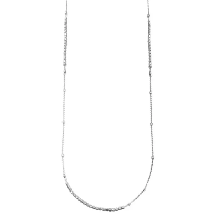 Rhodium Plated 925 Sterling Silver 38 Inches Chain Cube Beaded Necklace – ECN00057RH
