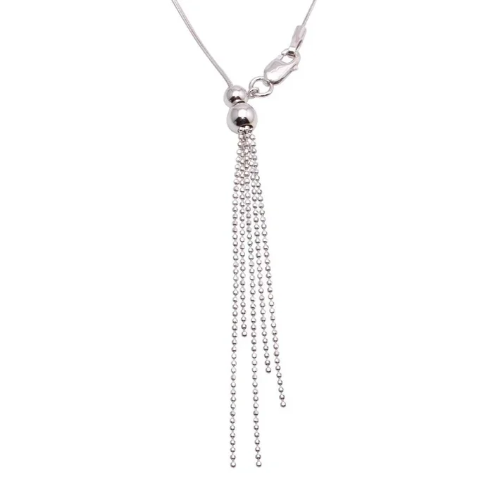 Rhodium Plated 925 Sterling Silver Adjustable Lariat Necklace with Tassel End – DIN00059RH
