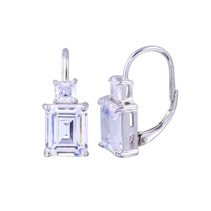 Rhodium Plated 925 Sterling Silver Baguette CZ Earring – BGE00711
