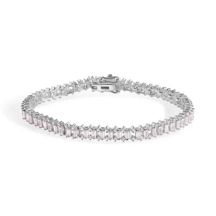Rhodium Plated 925 Sterling Silver Baguette Stone Studded 4.8mm Tennis Bracelet – STB00627