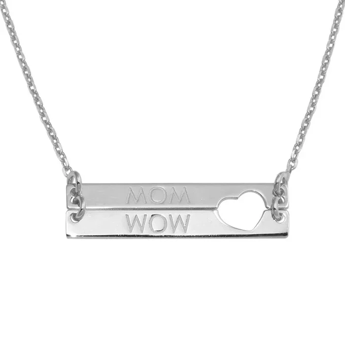 Rhodium Plated 925 Sterling Silver Bar Open Heart MOM Necklace – SOP00115