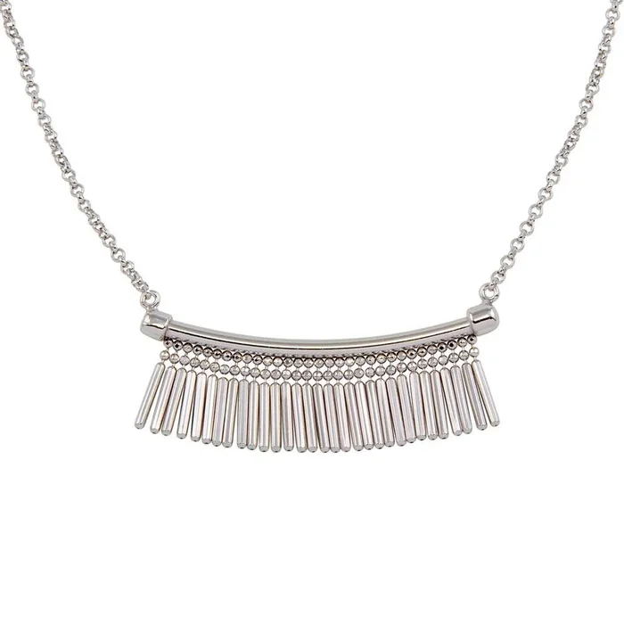 Rhodium Plated 925 Sterling Silver Bar with Tassels Necklace – ECN00041RH