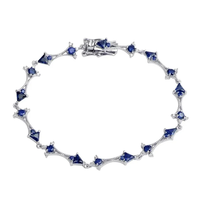 Rhodium Plated 925 Sterling Silver Blue CZ Tennis Link Bracelet – BGB00314BLU