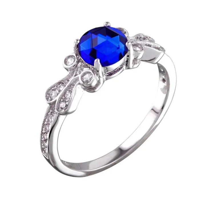 Rhodium Plated 925 Sterling Silver Blue Oval CZ Ring – BGR01165BLU