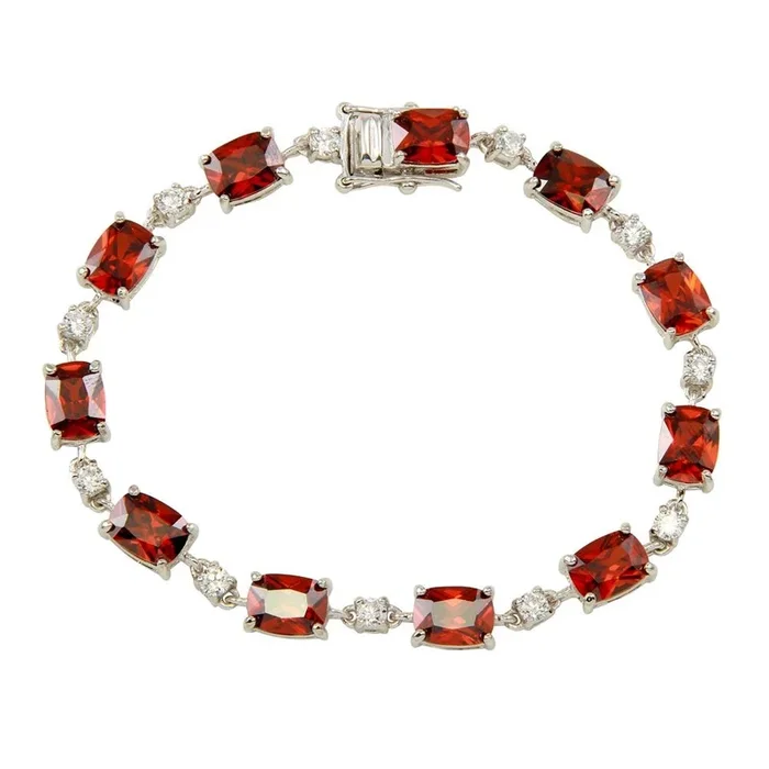 Rhodium Plated 925 Sterling Silver Clear and Red CZ Tennis Bracelet – BGB00312RED