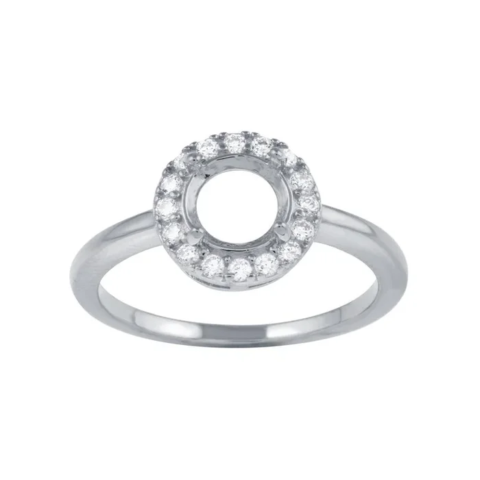 Rhodium Plated 925 Sterling Silver Clear CZ Round Mounting Ring – BGR01333