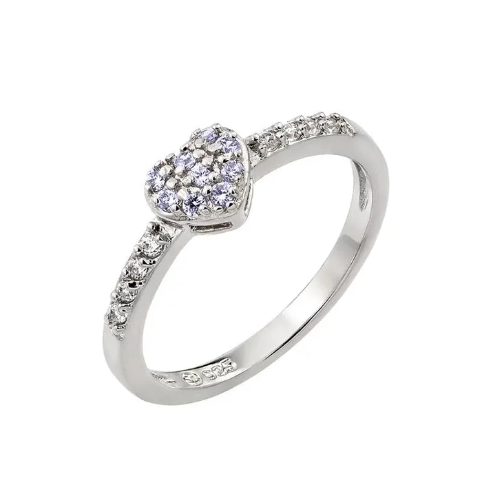 Rhodium Plated 925 Sterling Silver Clear Inlay CZ June Birthstone Heart Ring – BGR00784JUN