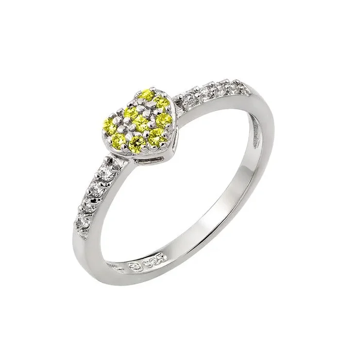 Rhodium Plated 925 Sterling Silver Clear Inlay CZ November Birthstone Heart Ring – BGR00784NOV