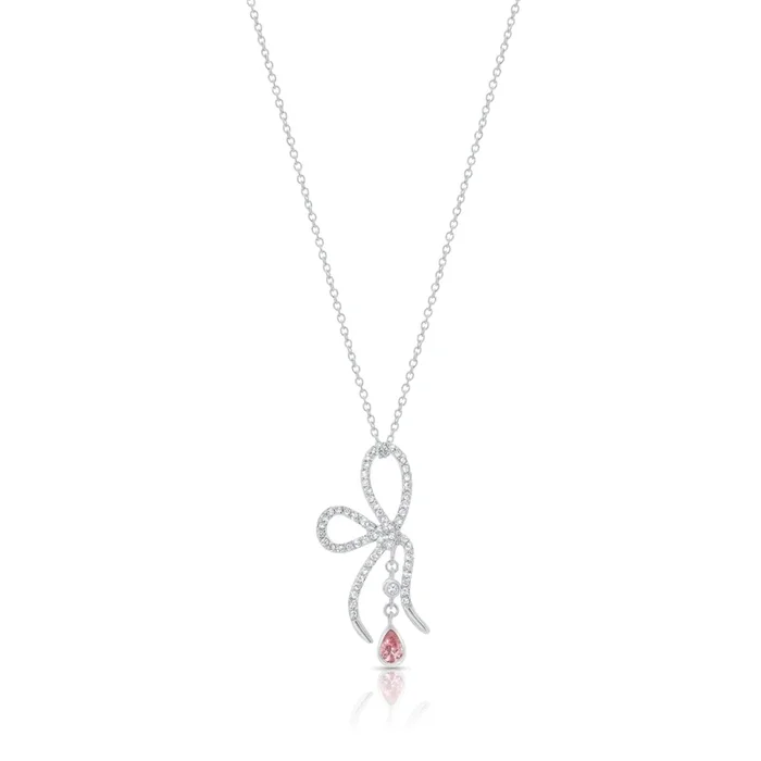 Rhodium Plated 925 Sterling Silver Color Bow Necklace – N00003