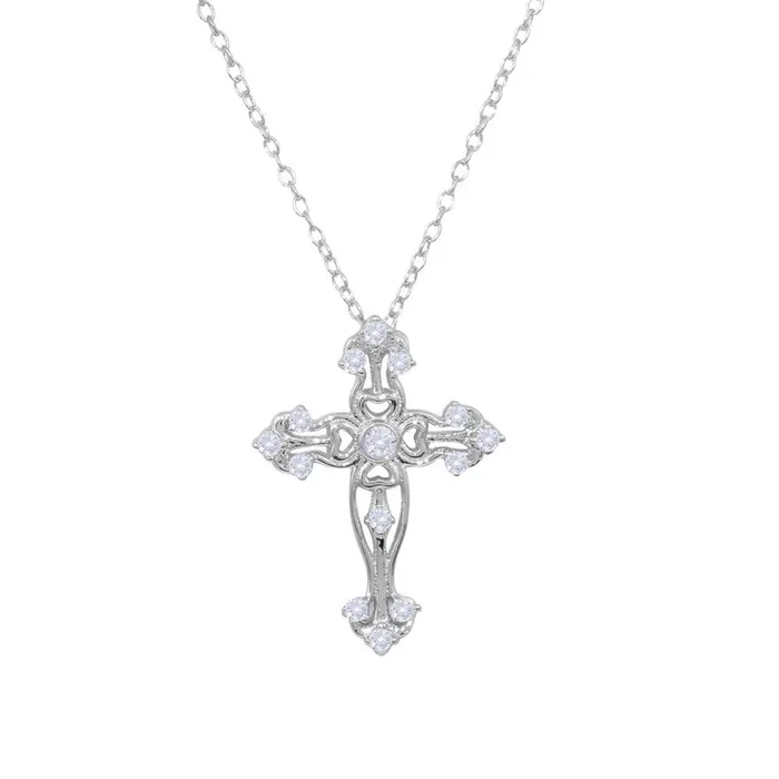 Rhodium Plated 925 Sterling Silver Cross Necklace – BGP01232
