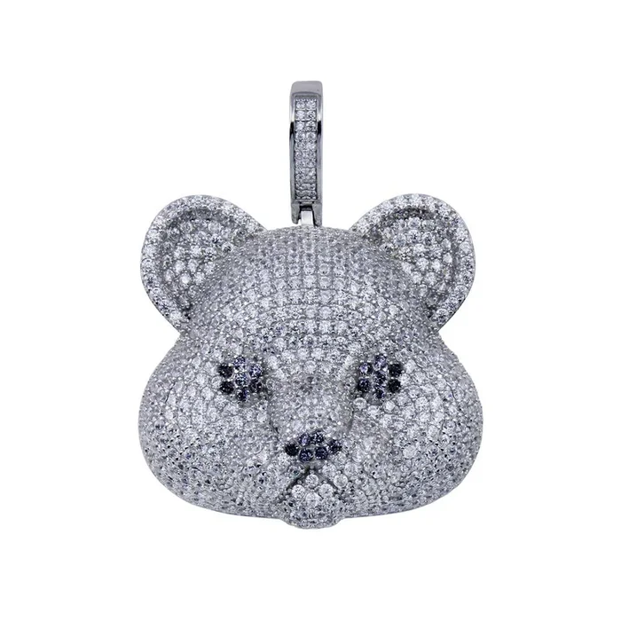 Rhodium Plated 925 Sterling Silver CZ Bear Hip Hop Pendant – SLP00271