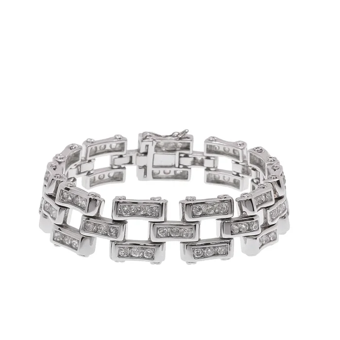 Rhodium Plated 925 Sterling Silver CZ Bike Chain Link Bracelet – STBM00020