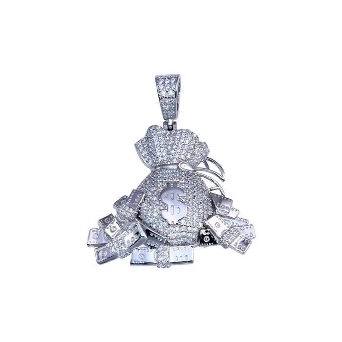 Rhodium Plated 925 Sterling Silver CZ Cash Bag Pendant – GMP00096