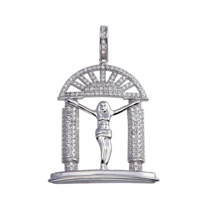 Rhodium Plated 925 Sterling Silver CZ Crucifix Hip Hop Pendant – SLP00041.