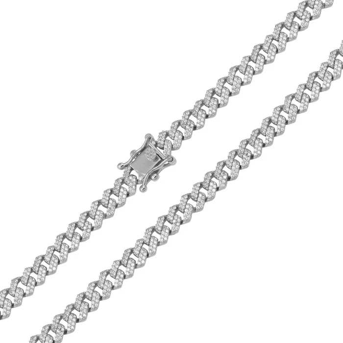 Rhodium Plated 925 Sterling Silver CZ Encrusted Curb Chain or Bracelet 7.2mm – CHCZ117