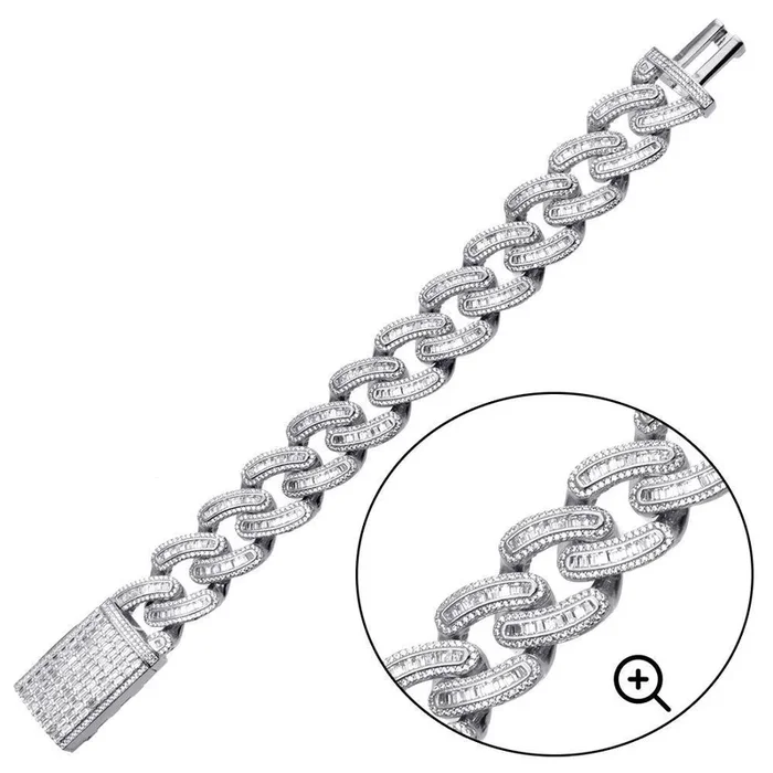 Rhodium Plated 925 Sterling Silver CZ Encrusted Miami Cuban Link Bracelet 19.5mm – GMB00094