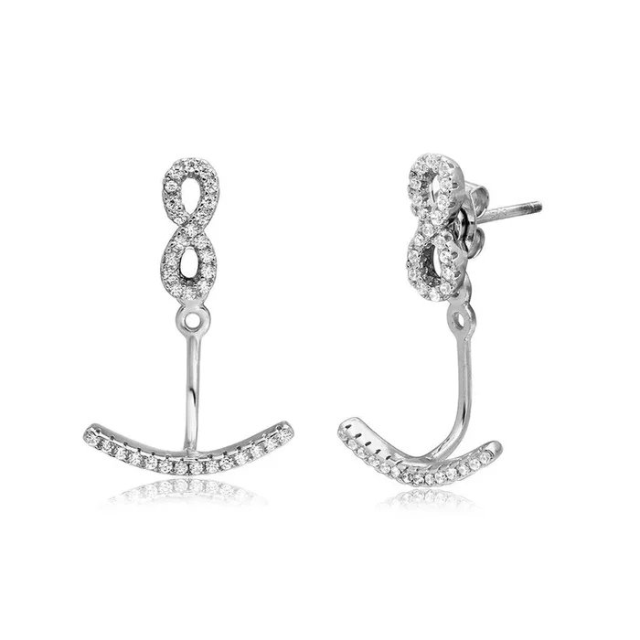 Rhodium Plated 925 Sterling Silver CZ Infinity Front and Back Earring – BGE00502