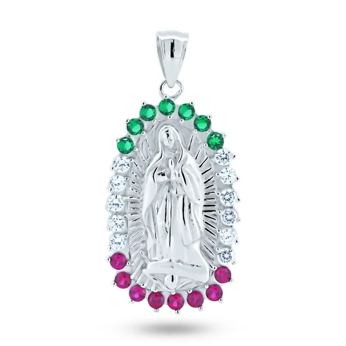 Rhodium Plated 925 Sterling Silver CZ Lady of Guadalupe Pendant – GMP00123