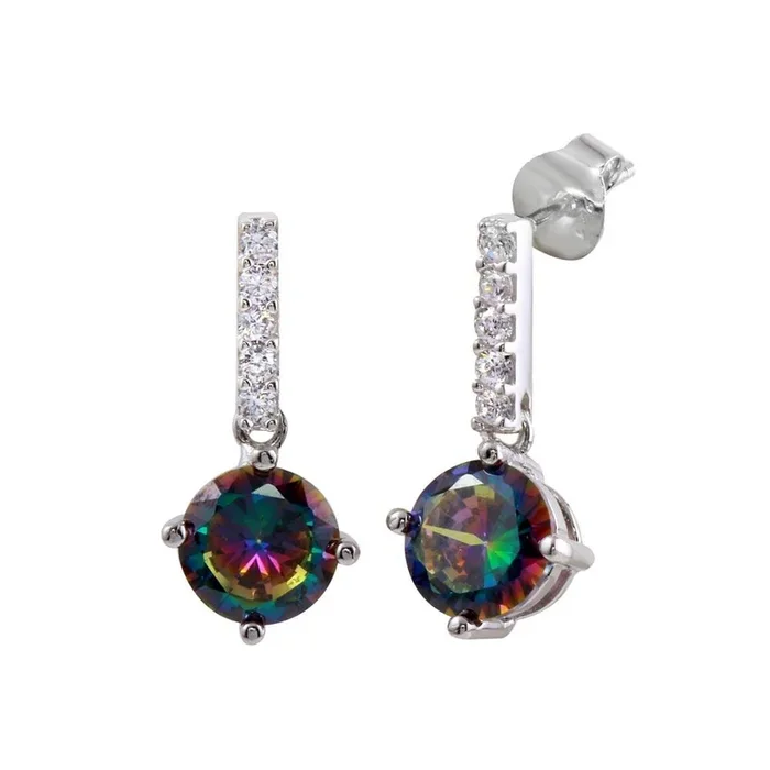 Rhodium Plated 925 Sterling Silver Dangling CZ Synthetic Mystic Topaz Earrings – BGE00616