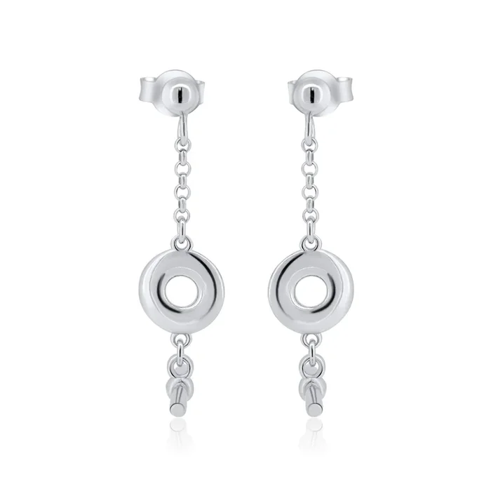 Rhodium Plated 925 Sterling Silver Dangling Donut Bar Stud Earrings – ITE00098-RH