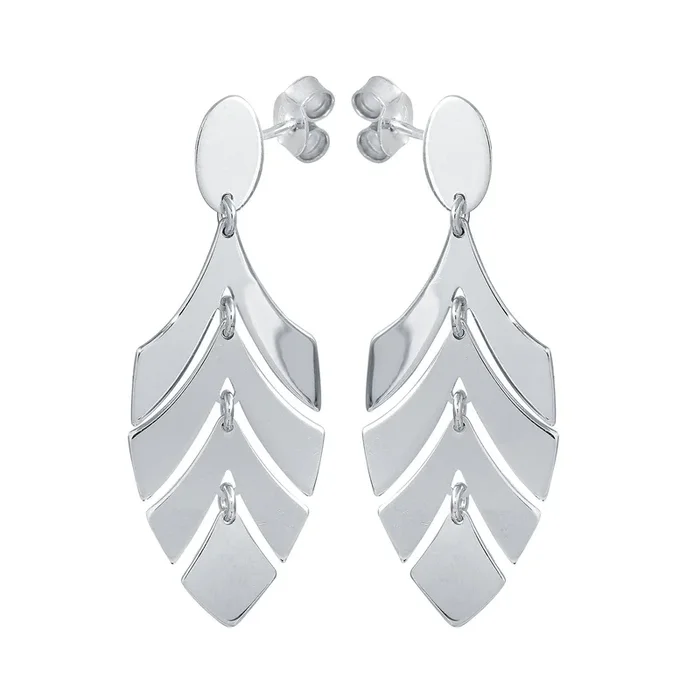 Rhodium Plated 925 Sterling Silver Dangling Flexible Half Leaves Earrings – SOE00031