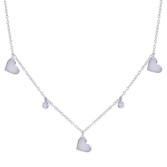 Rhodium Plated 925 Sterling Silver Dangling Heart Clear CZ Necklace – STP01814