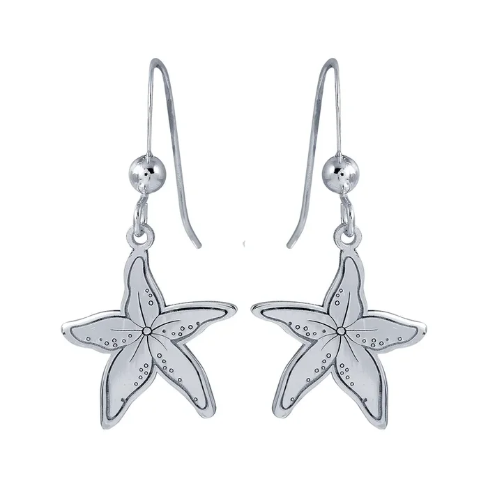 Rhodium Plated 925 Sterling Silver Dangling Starfish Earrings – SOE00038