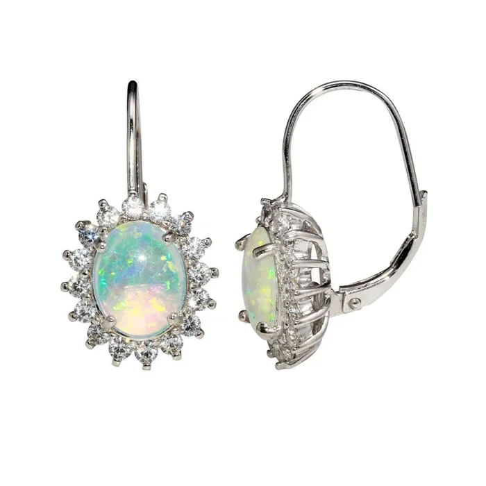 Rhodium Plated 925 Sterling Silver Dangling Synthetic Opal Earrings – STE01161RH