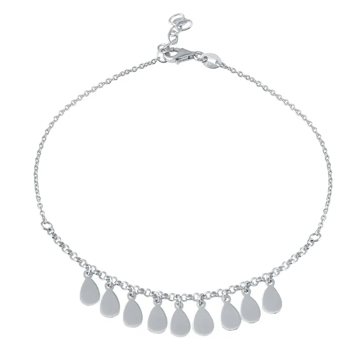 Rhodium Plated 925 Sterling Silver Dangling Teardrop Charm Anklet – SOA00021
