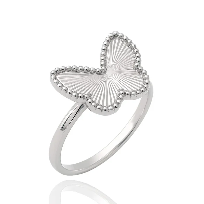 Rhodium Plated 925 Sterling Silver Diamond Cut 15.3mm x 12mm Butterfly Ring – PAR00034