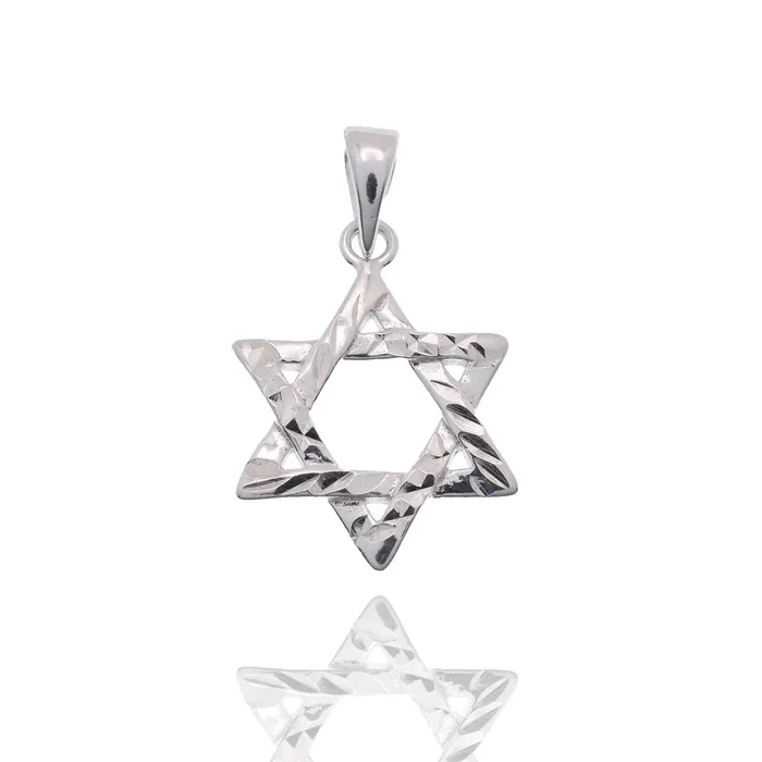Rhodium Plated 925 Sterling Silver Diamond Cut Star of David 15mm Pendant – APP00001