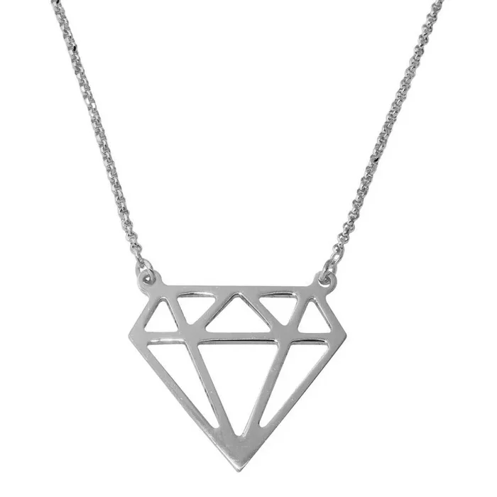Rhodium Plated 925 Sterling Silver Diamond Outline Necklace – ARN00030RH