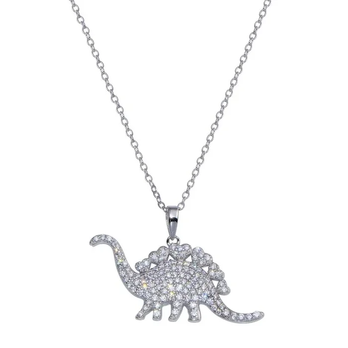 Rhodium Plated 925 Sterling Silver Dinosaur CZ Necklace – STP01805