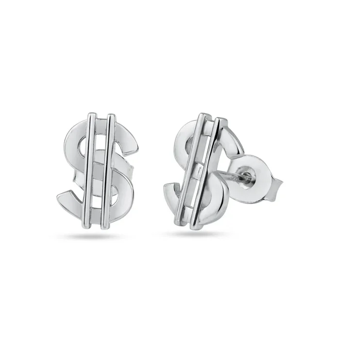 Rhodium Plated 925 Sterling Silver Dollar Stud Earring – STE01335