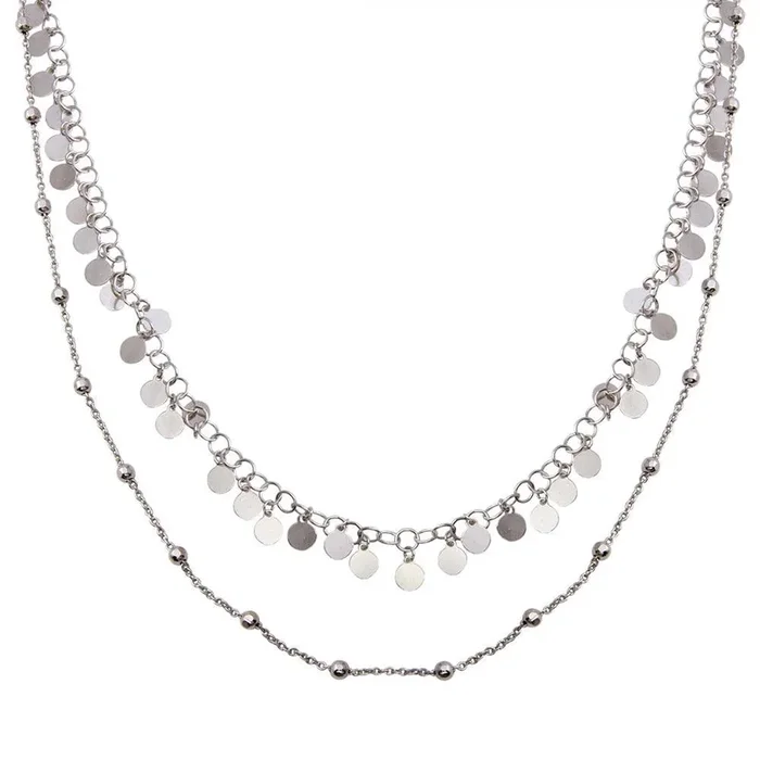 Rhodium Plated 925 Sterling Silver Double Chain Confetti Necklace – ECN00048RH