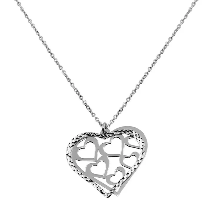 Rhodium Plated 925 Sterling Silver Double Flat Open Heart Pendant with Multiple Hearts Design – SOP00020