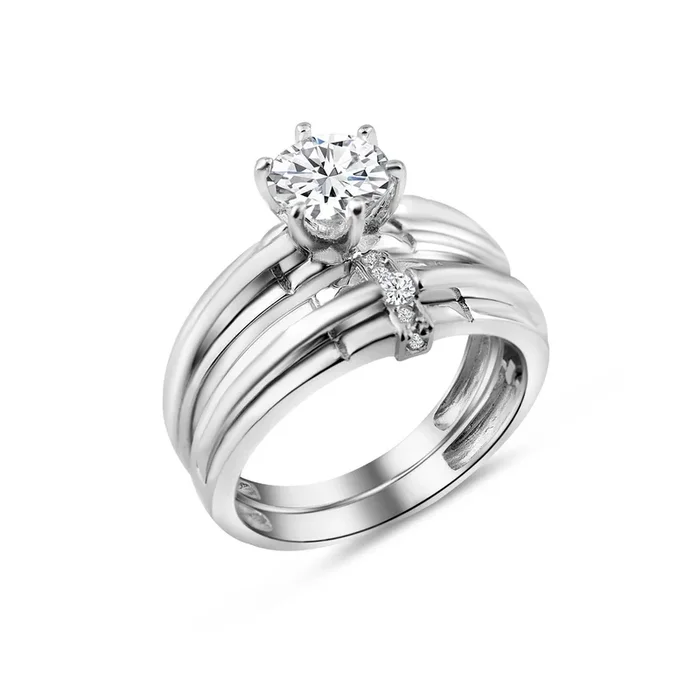 Rhodium Plated 925 Sterling Silver Double Stackable Ring with CZ – GMR00267