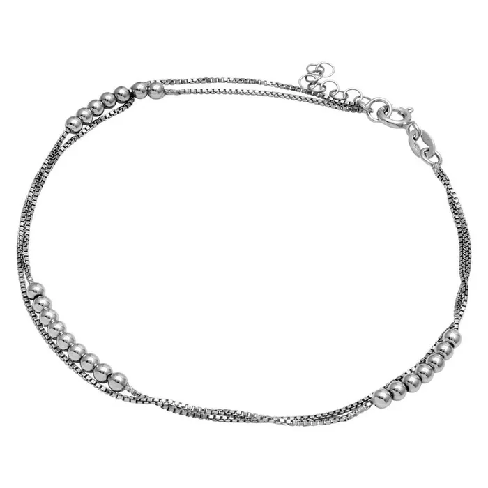 Rhodium Plated 925 Sterling Silver Double Strand Bead Anklet – SOA00003