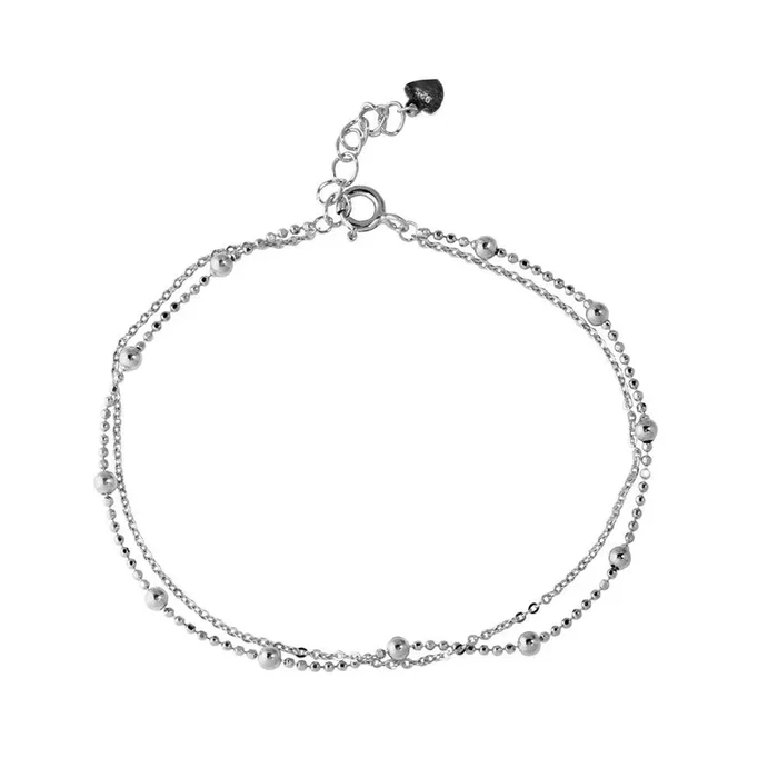 Rhodium Plated 925 Sterling Silver Double Strand DC Bead Chain Bracelet – GMB00055RH