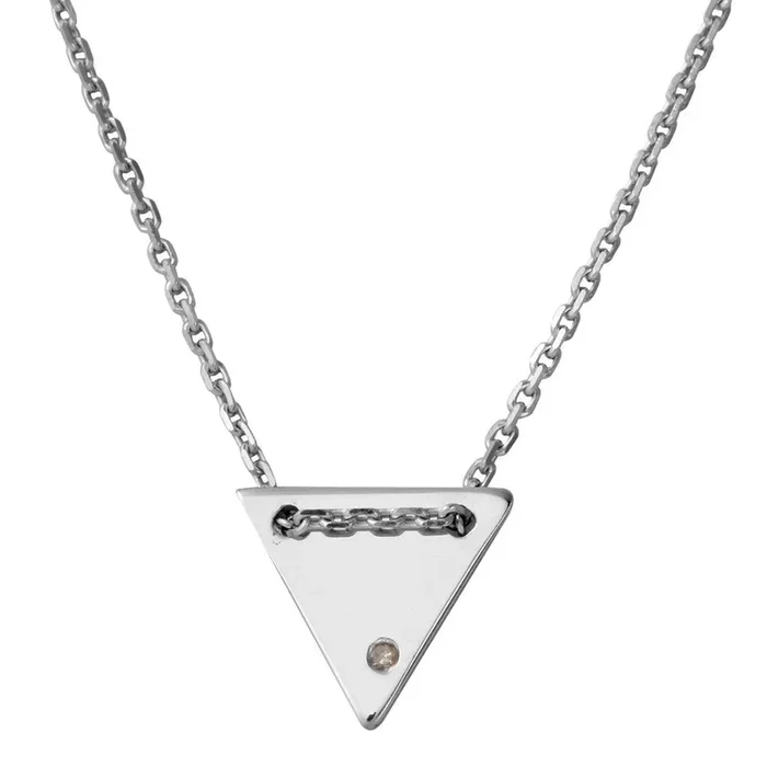 Rhodium Plated 925 Sterling Silver Engravable Diamond Shaped Necklace with CZ – DIN00078RH