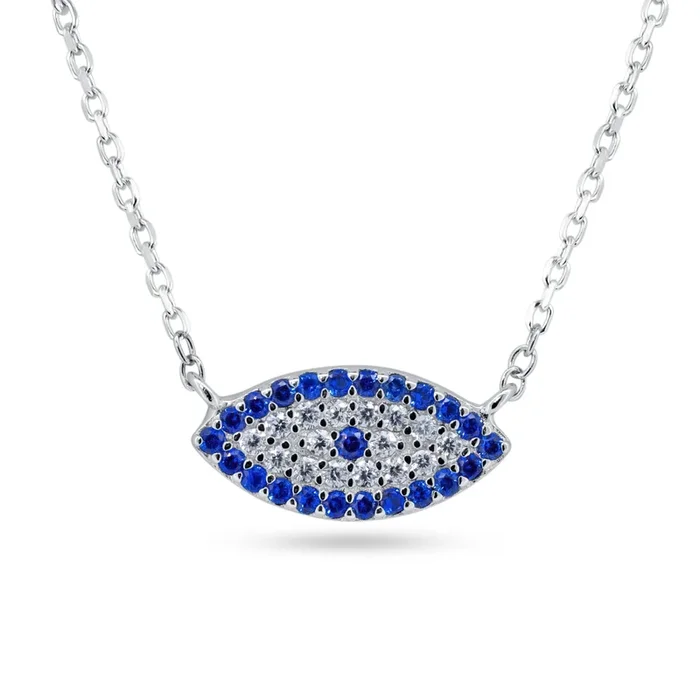 Rhodium Plated 925 Sterling Silver Evil Eye CZ Necklace – STP01849