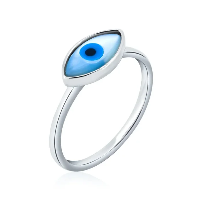 Rhodium Plated 925 Sterling Silver Eye Mother of Pearl Ring – AAR0088