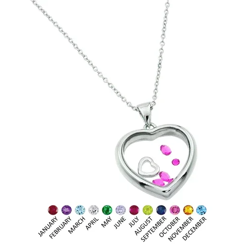 Rhodium Plated 925 Sterling Silver Floating CZ Birthstone Heart Pendant – STP01469