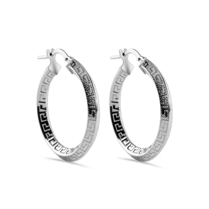 Rhodium Plated 925 Sterling Silver Greek Key 3.7mm x 3.3mm Latch Earring – ARE00047RH