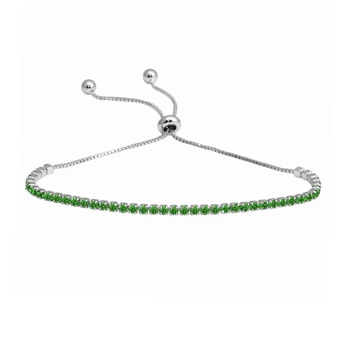 Rhodium Plated 925 Sterling Silver Green CZ Lariat Bracelet – STB00534RH-GRN