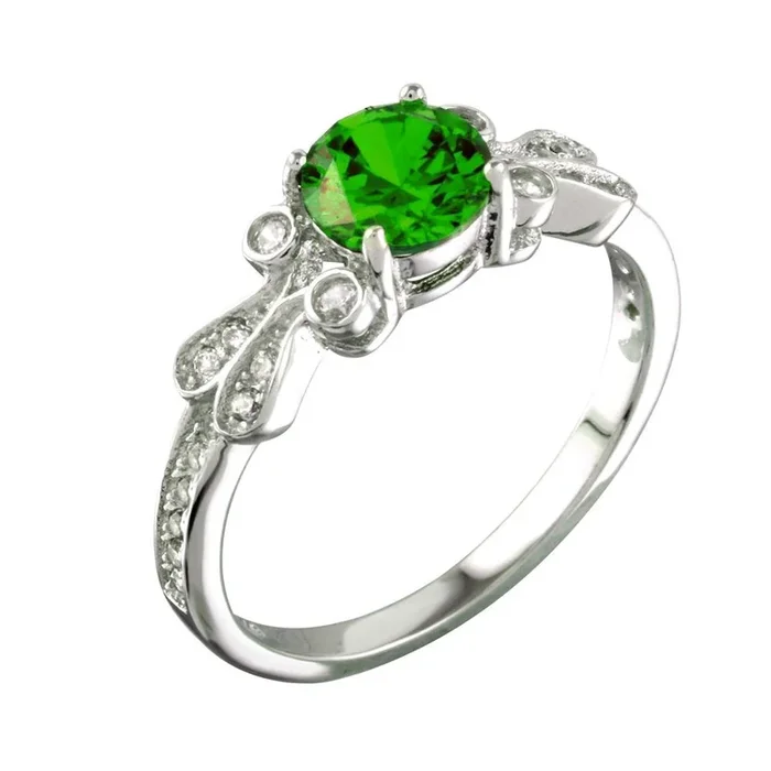 Rhodium Plated 925 Sterling Silver Green Oval CZ Ring – BGR01165GRN