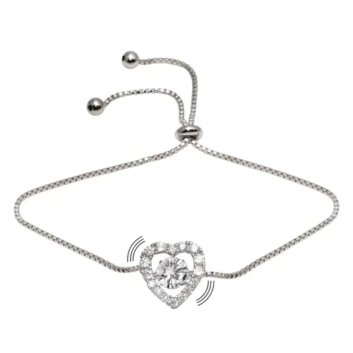Rhodium Plated 925 Sterling Silver Heart Dancing CZ Lariat Bracelet – STB00563
