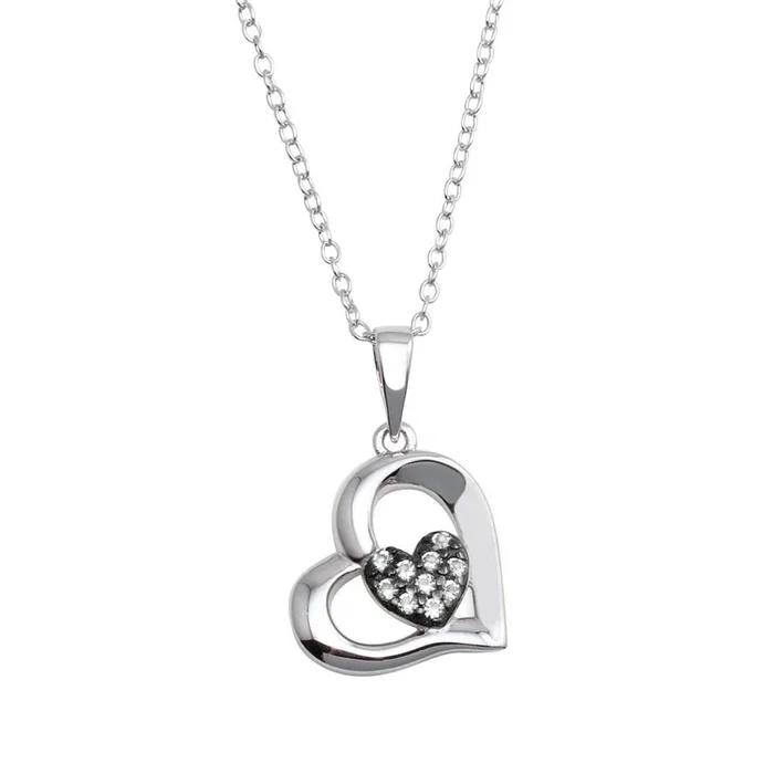 Rhodium Plated 925 Sterling Silver Heart Pendant Necklace with CZ – BGP01292CLR